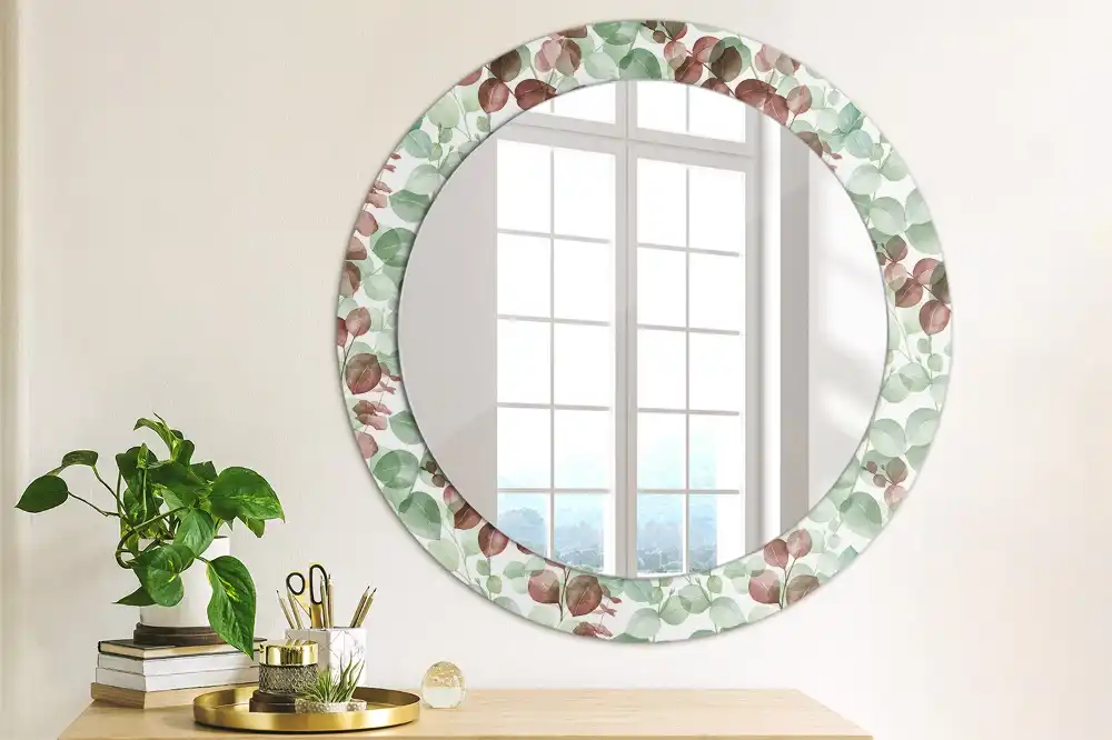 Miroir rond cadre imprimé plante eucalyptus