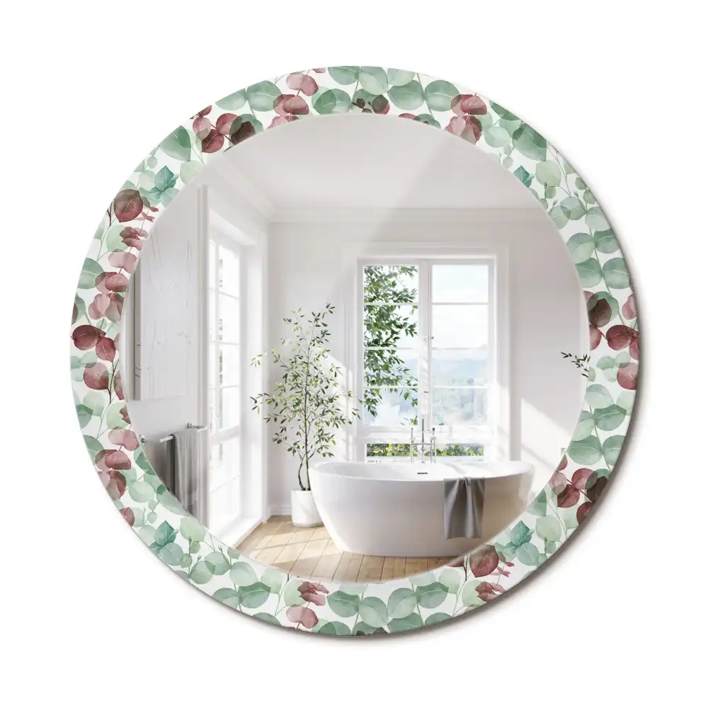 Miroir rond cadre imprimé plante eucalyptus