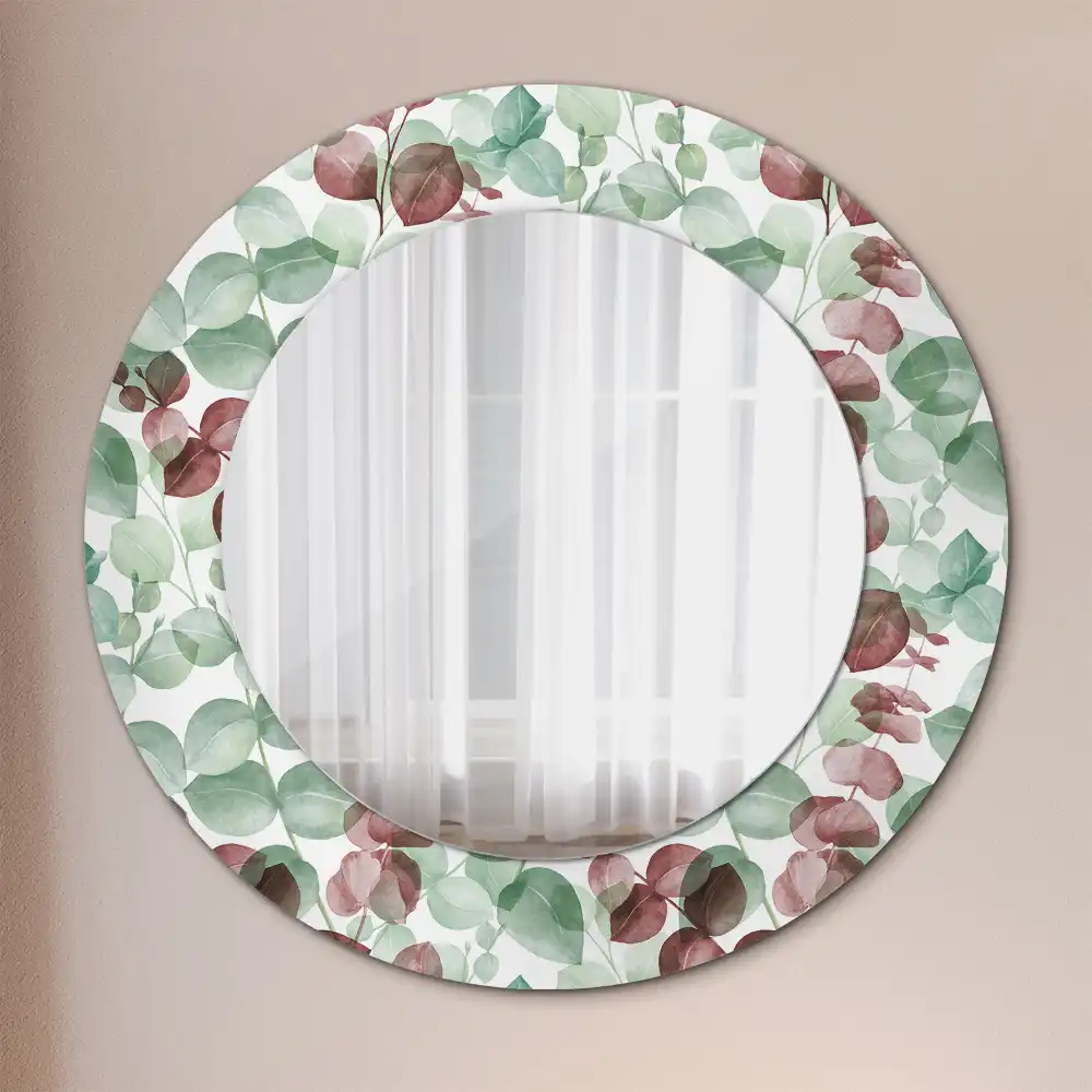 Miroir rond cadre imprimé plante eucalyptus
