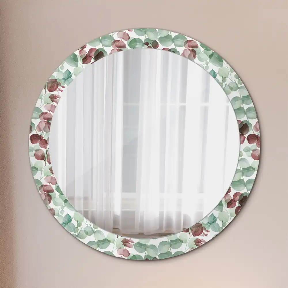 Miroir rond cadre imprimé plante eucalyptus
