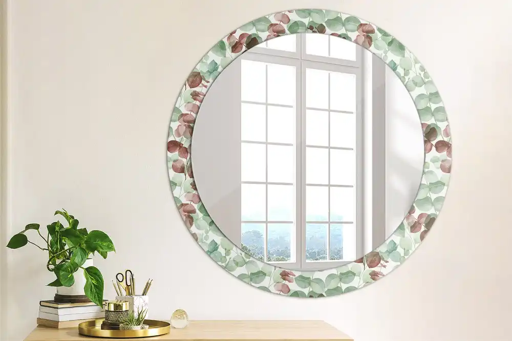 Miroir rond cadre imprimé plante eucalyptus