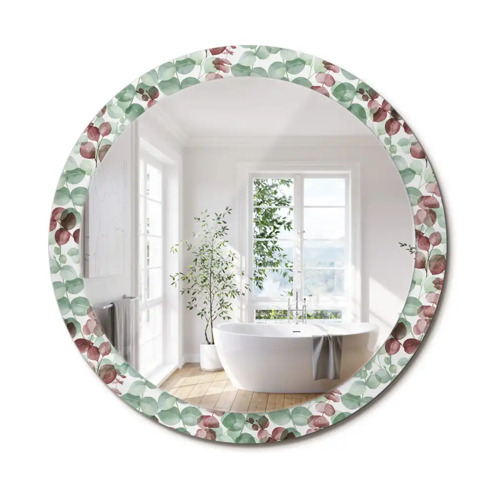 Miroir rond cadre imprimé plante eucalyptus