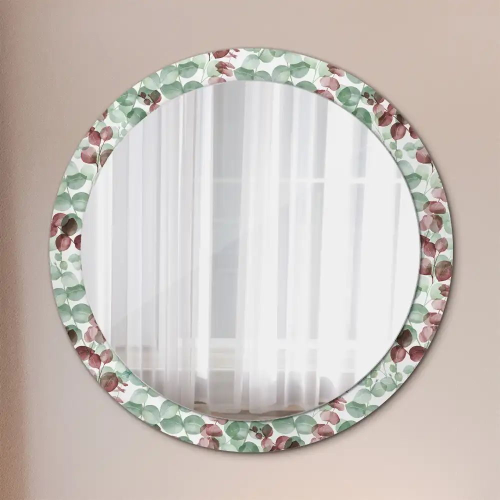 Miroir rond cadre imprimé plante eucalyptus