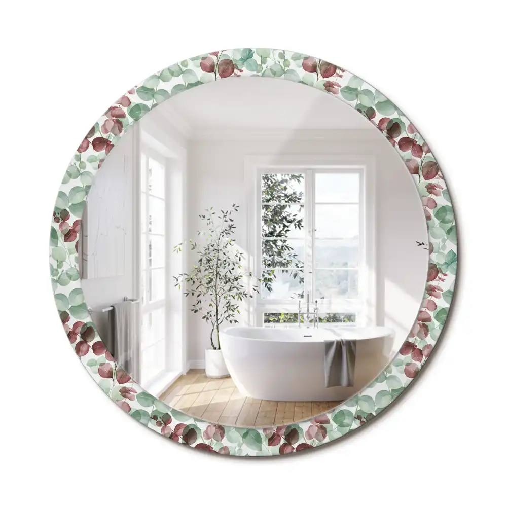 Miroir rond cadre imprimé plante eucalyptus