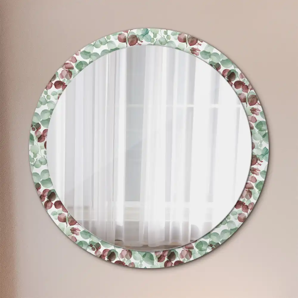 Miroir rond cadre imprimé plante eucalyptus