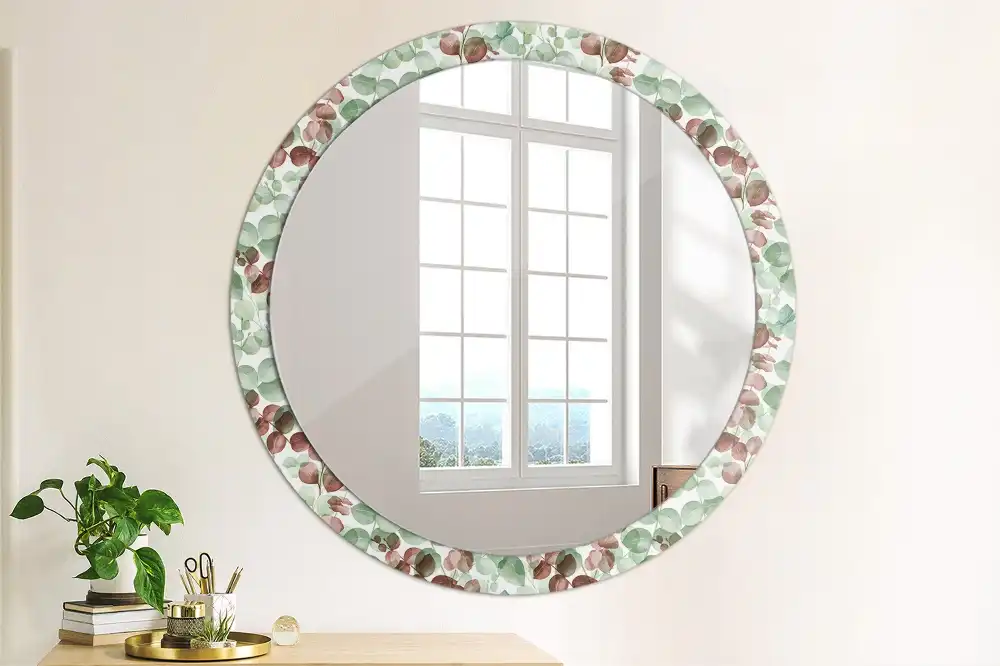 Miroir rond cadre imprimé plante eucalyptus