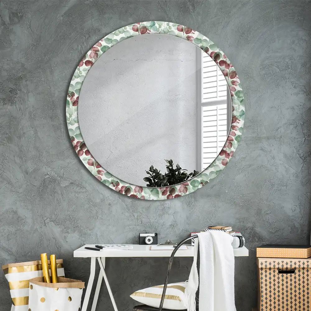 Miroir rond cadre imprimé plante eucalyptus
