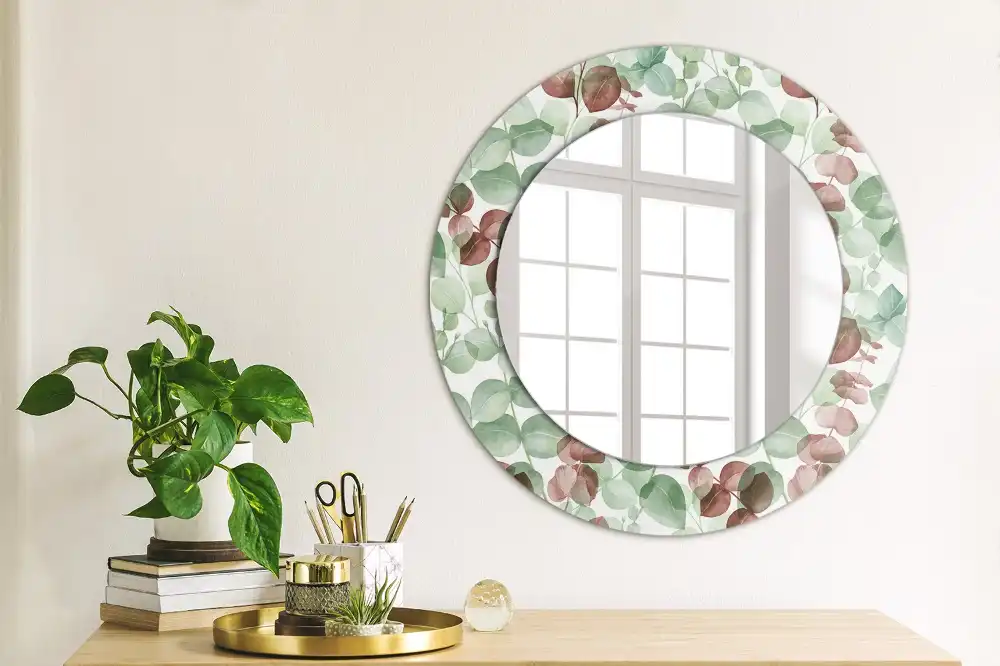 Miroir rond cadre imprimé plante eucalyptus