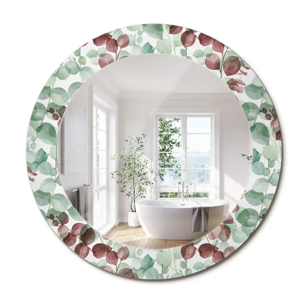 Miroir rond cadre imprimé plante eucalyptus