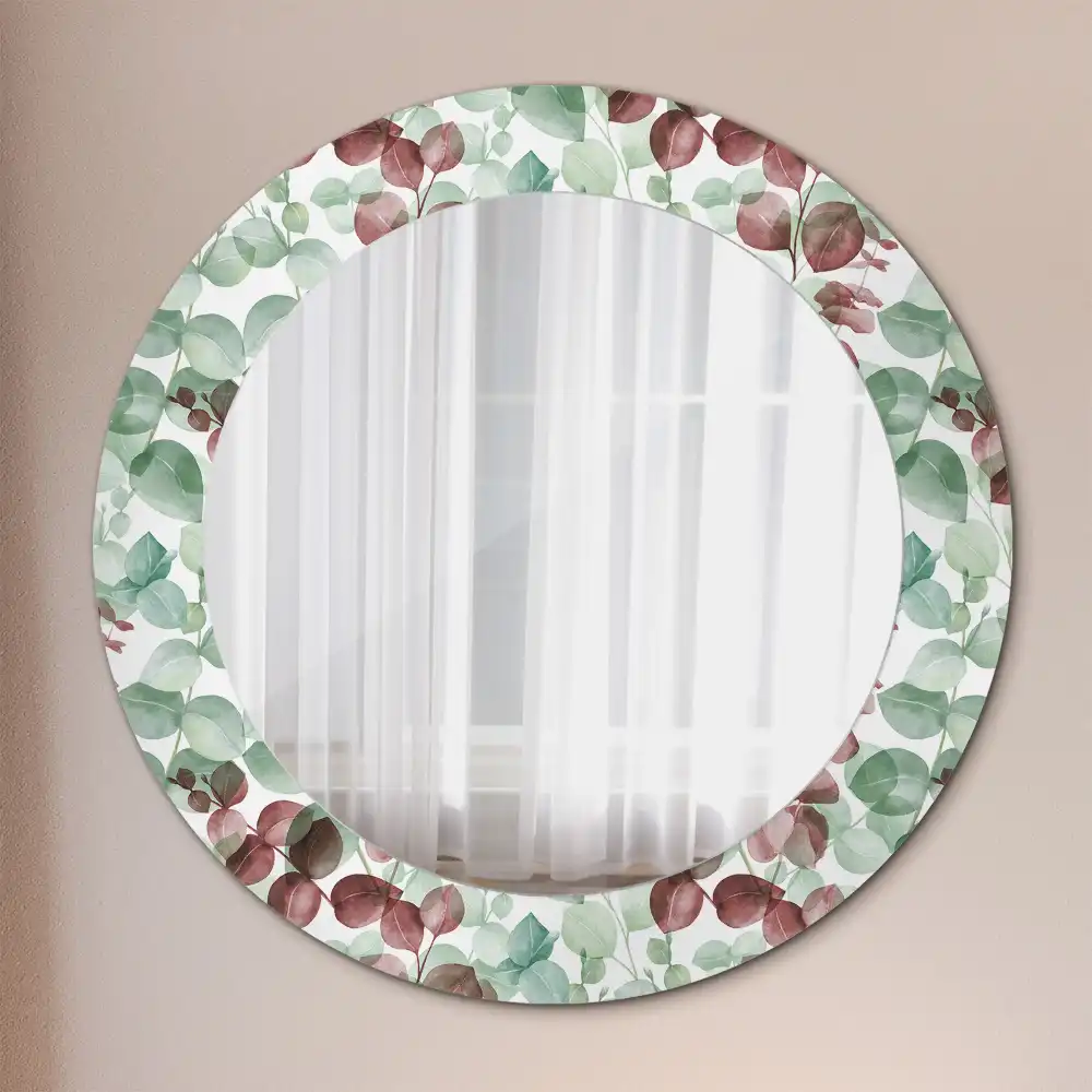 Miroir rond cadre imprimé plante eucalyptus