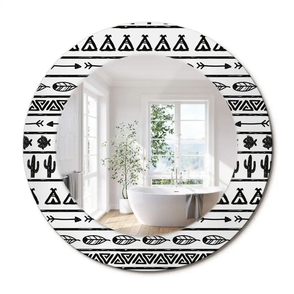 Miroir rond cadre avec impression boho minimaliste