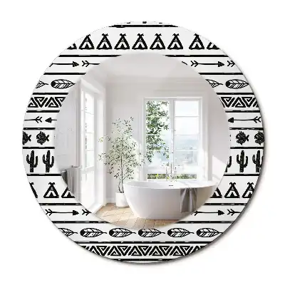 Miroir rond cadre avec impression boho minimaliste