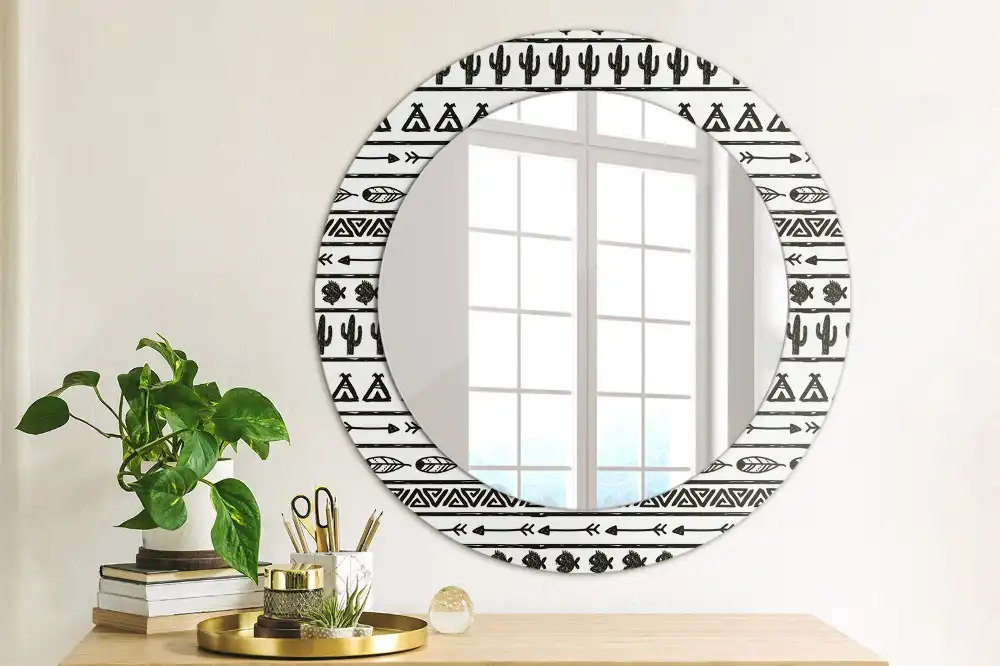 Miroir rond cadre avec impression boho minimaliste