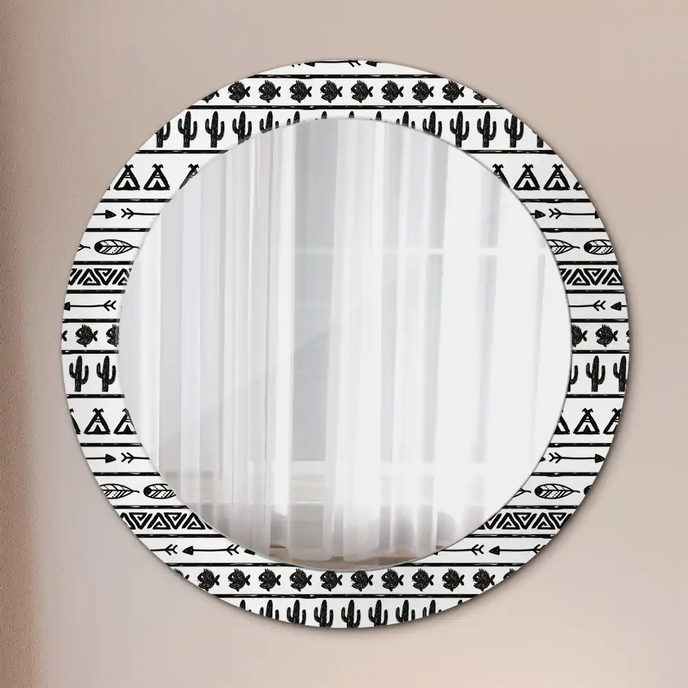 Miroir rond cadre avec impression boho minimaliste