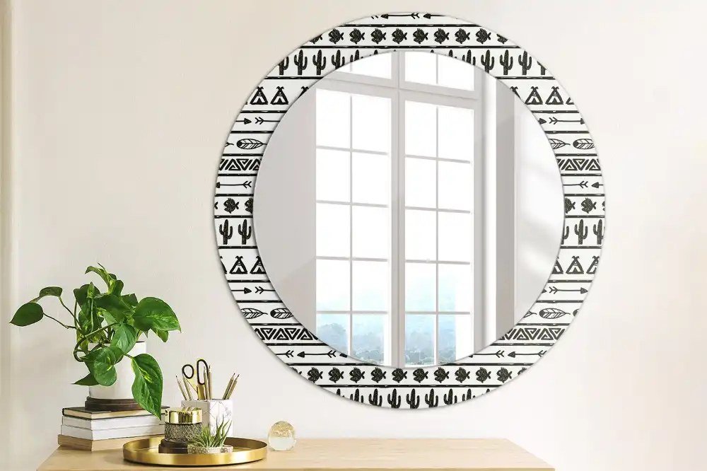 Miroir rond cadre avec impression boho minimaliste