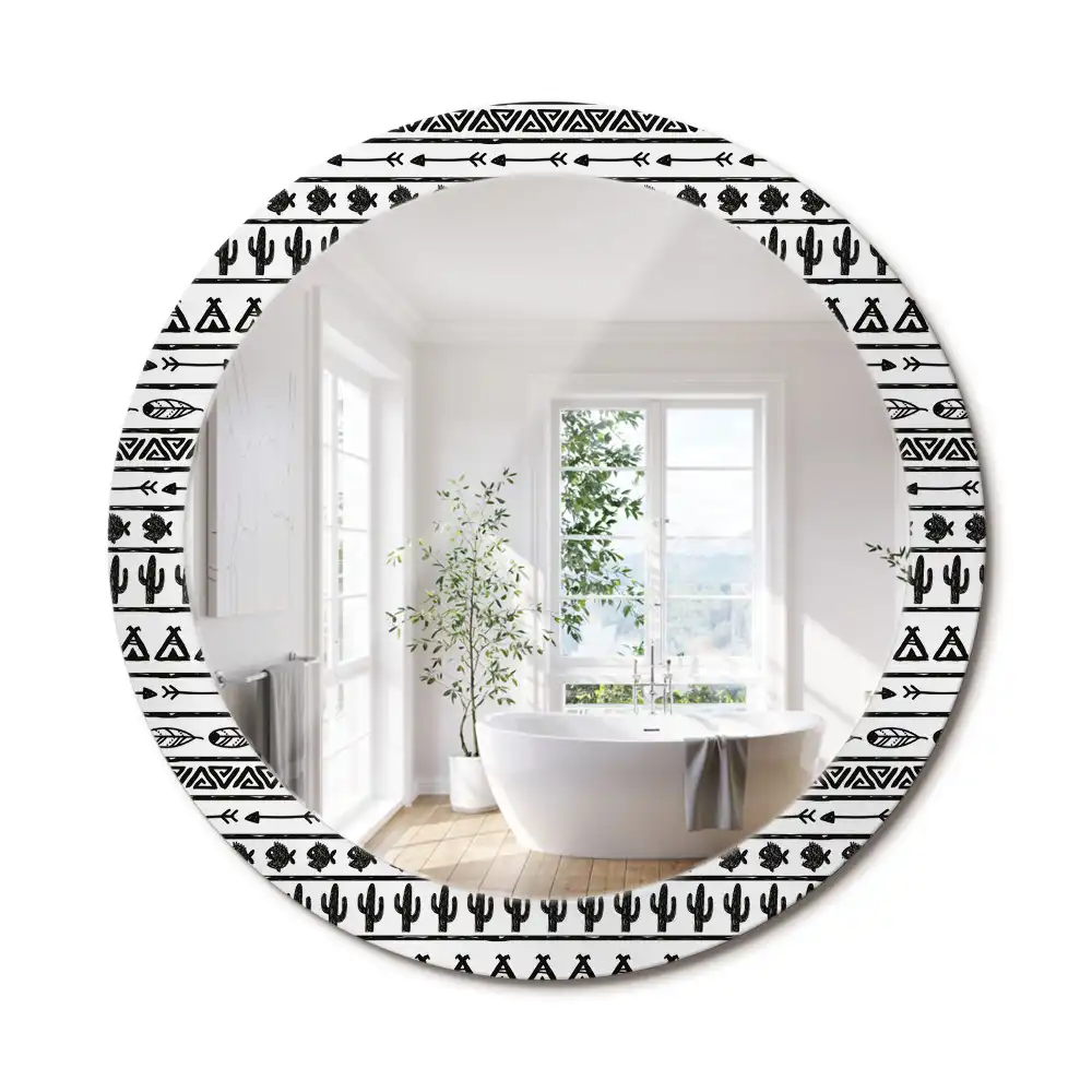 Miroir rond cadre avec impression boho minimaliste
