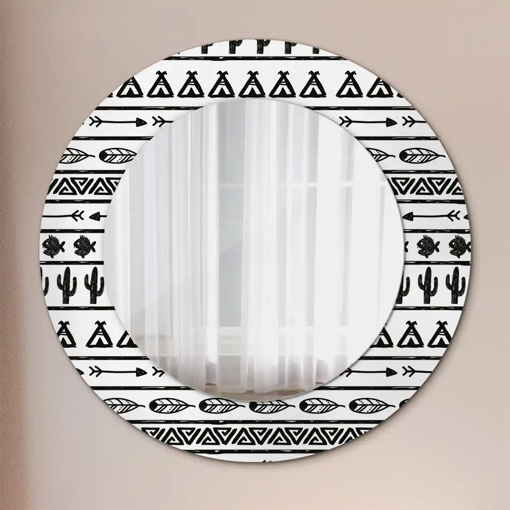 Miroir rond cadre avec impression boho minimaliste