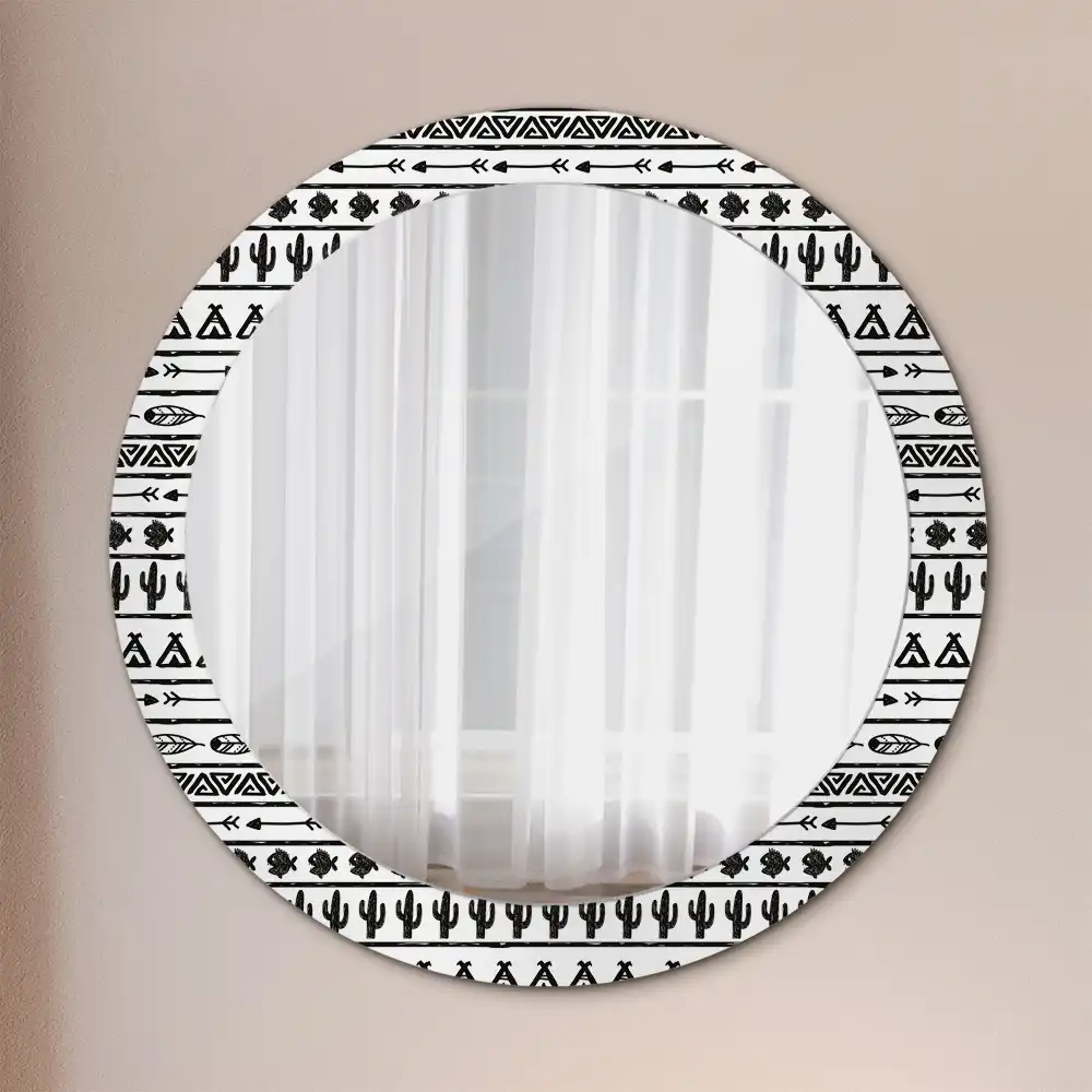 Miroir rond cadre avec impression boho minimaliste