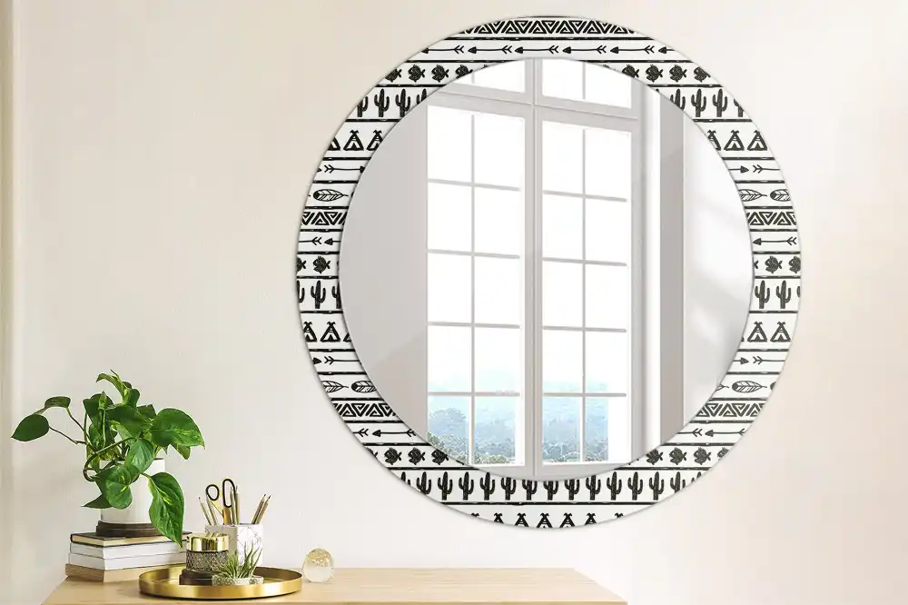 Miroir rond cadre avec impression boho minimaliste