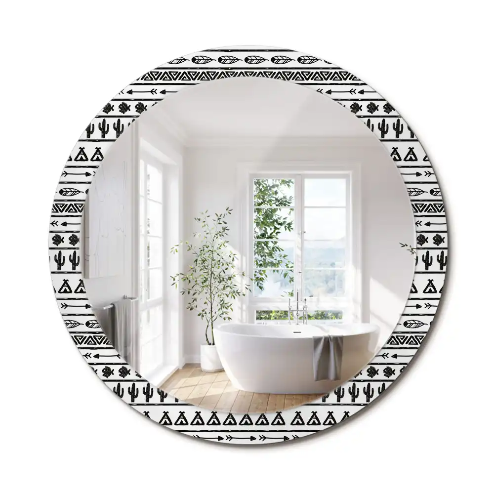 Miroir rond cadre avec impression boho minimaliste