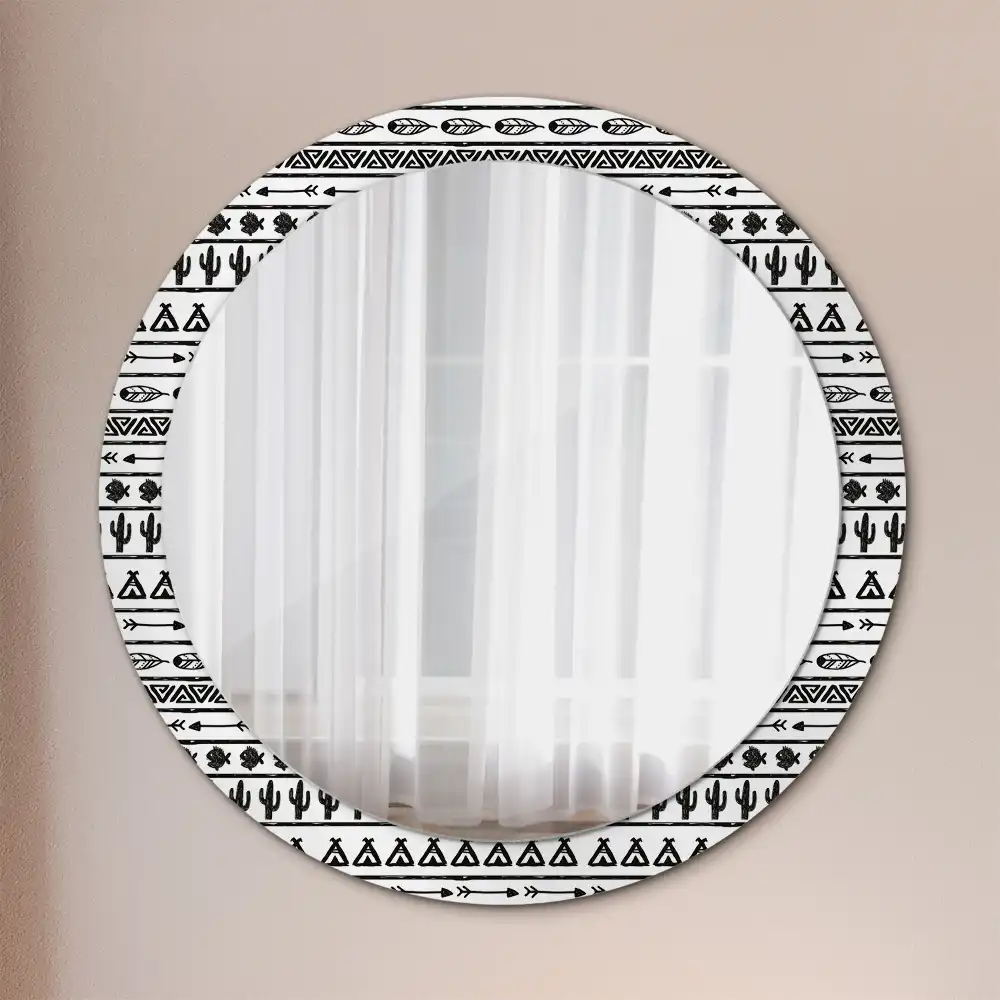 Miroir rond cadre avec impression boho minimaliste