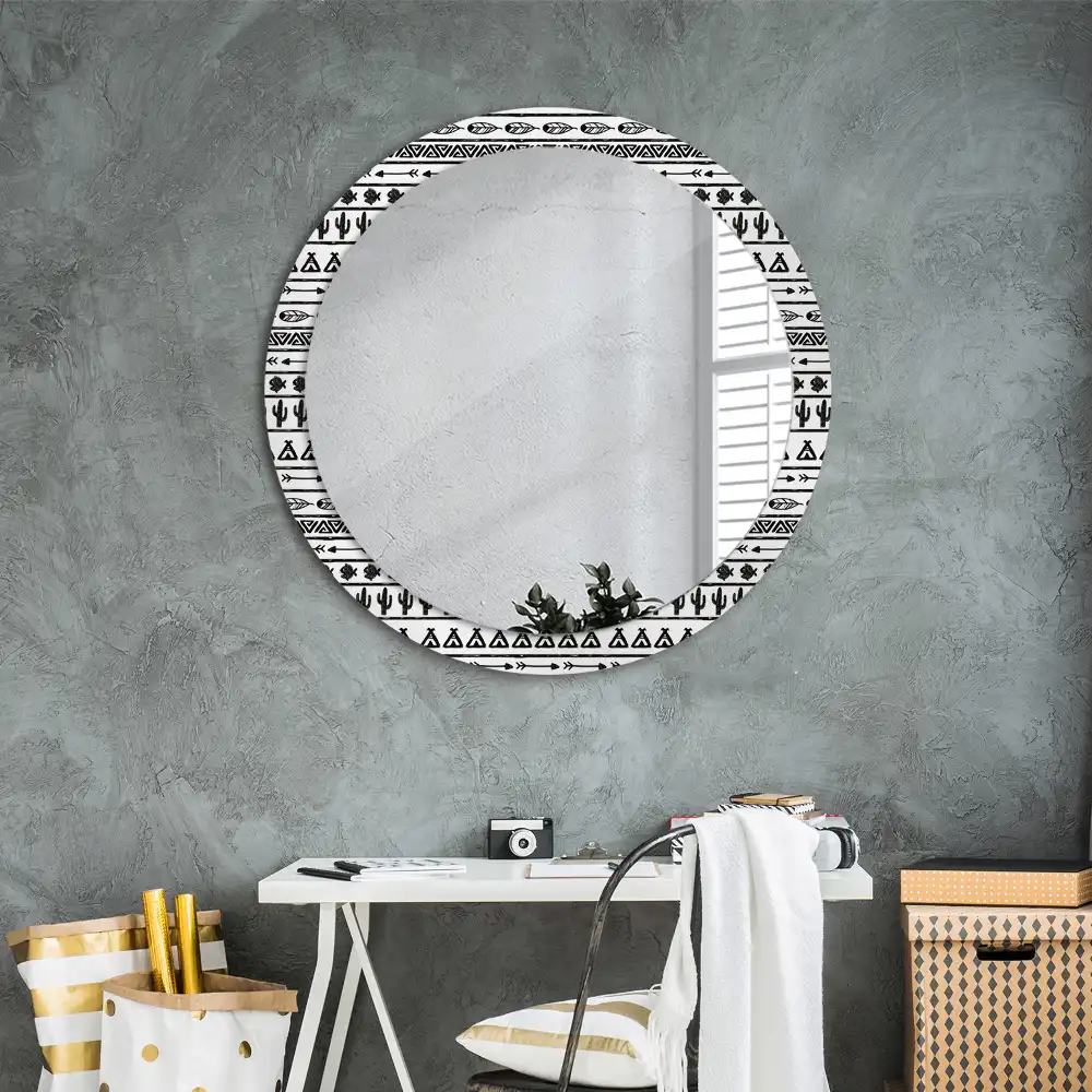 Miroir rond cadre avec impression boho minimaliste