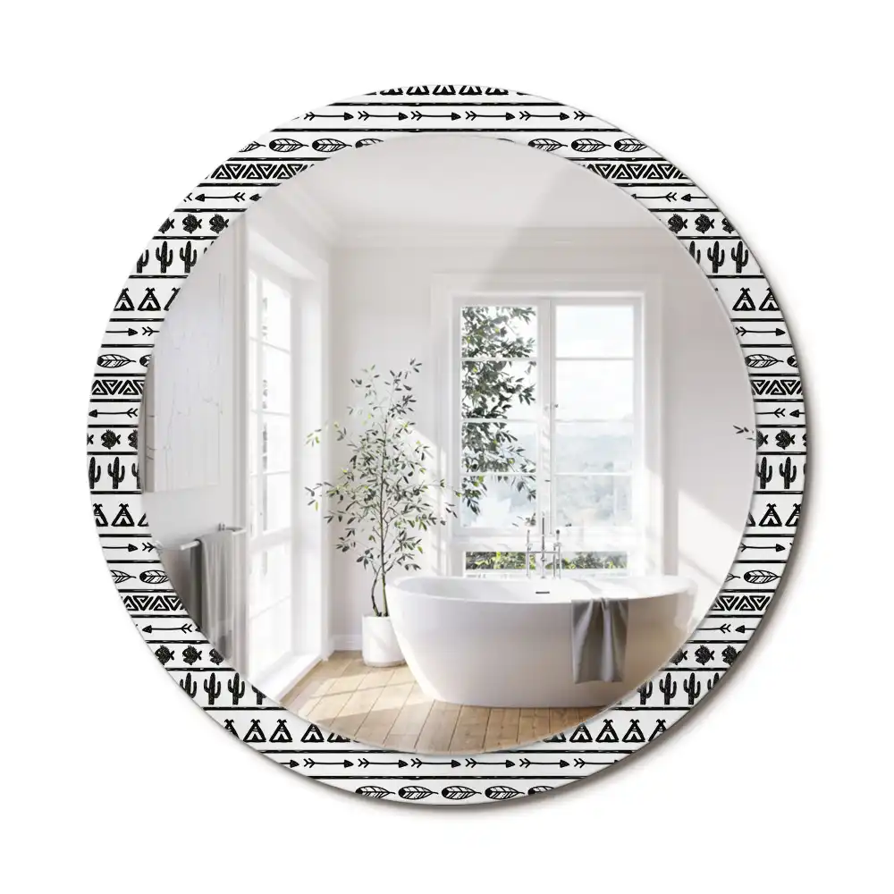 Miroir rond cadre avec impression boho minimaliste