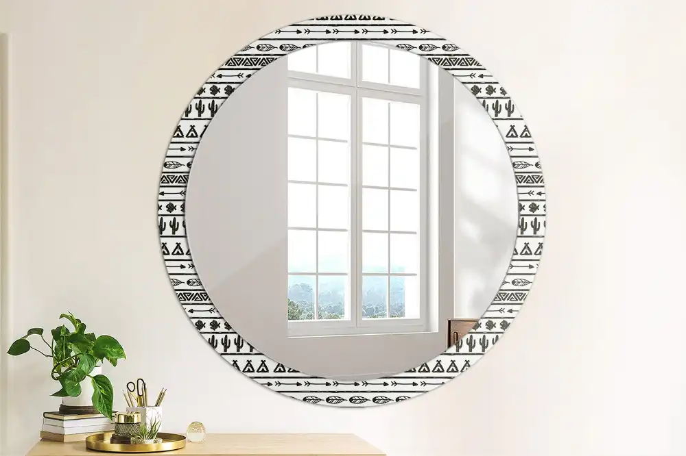Miroir rond cadre avec impression boho minimaliste