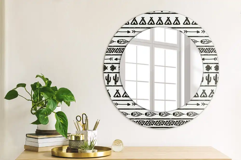 Miroir rond cadre avec impression boho minimaliste