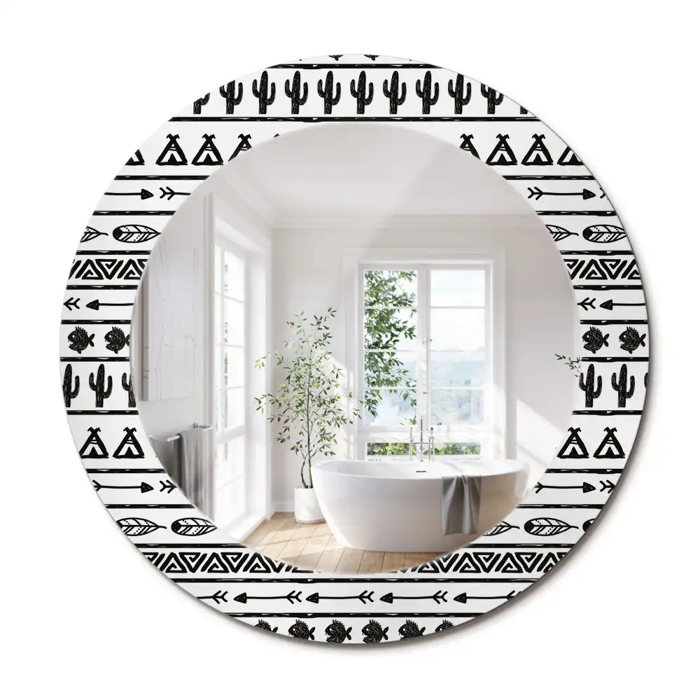 Miroir rond cadre avec impression boho minimaliste