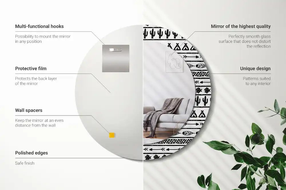 Miroir rond cadre avec impression boho minimaliste