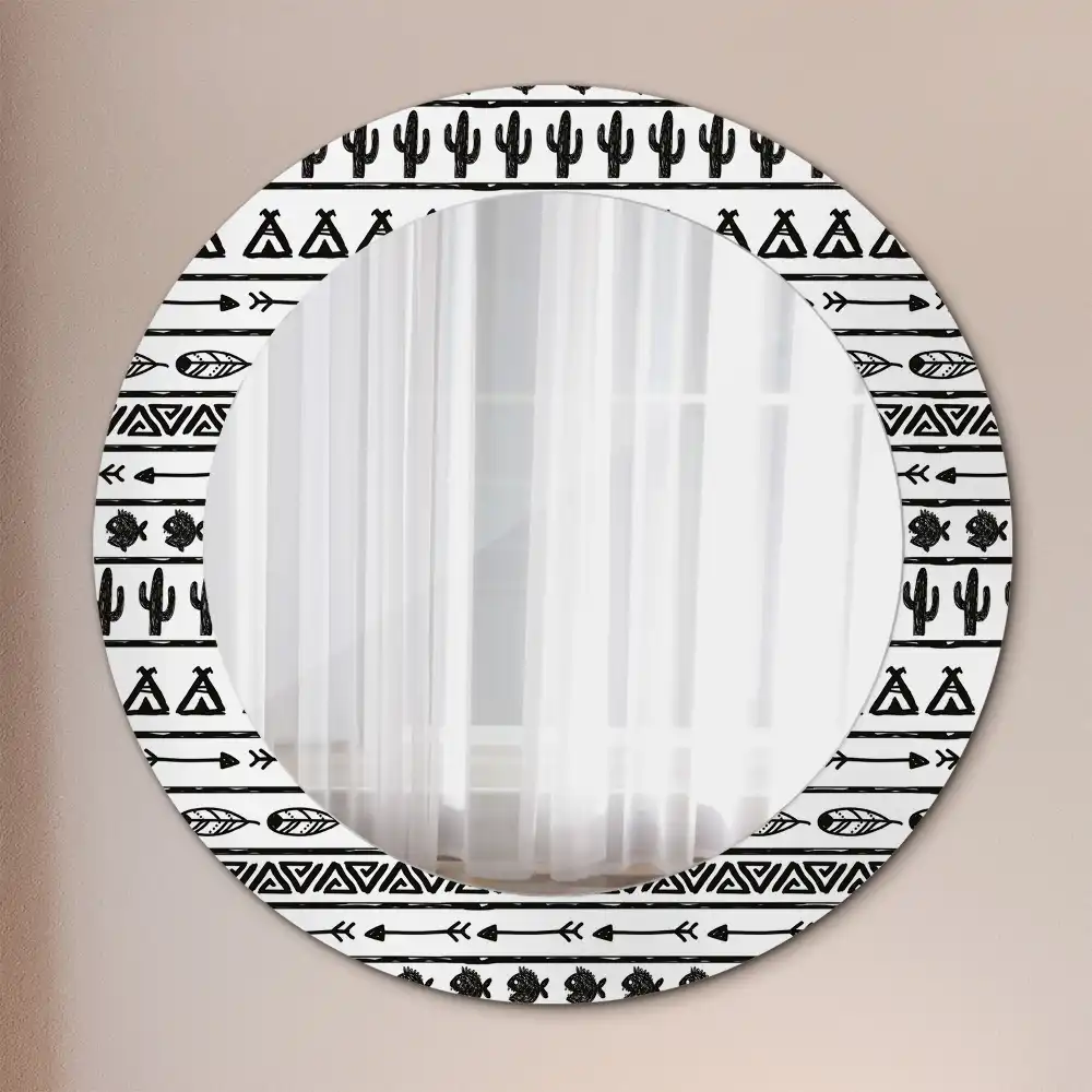 Miroir rond cadre avec impression boho minimaliste