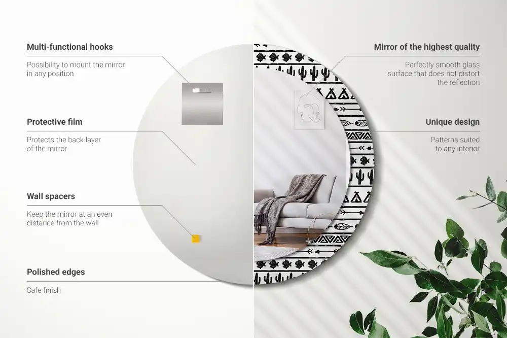 Miroir rond cadre avec impression boho minimaliste