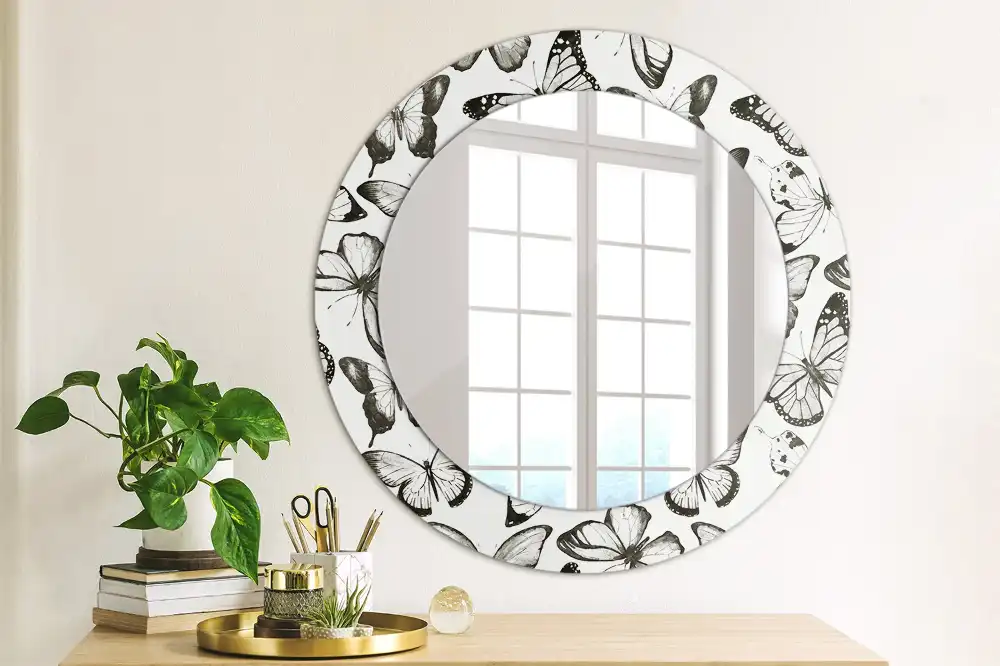 Miroir rond imprimé papillons