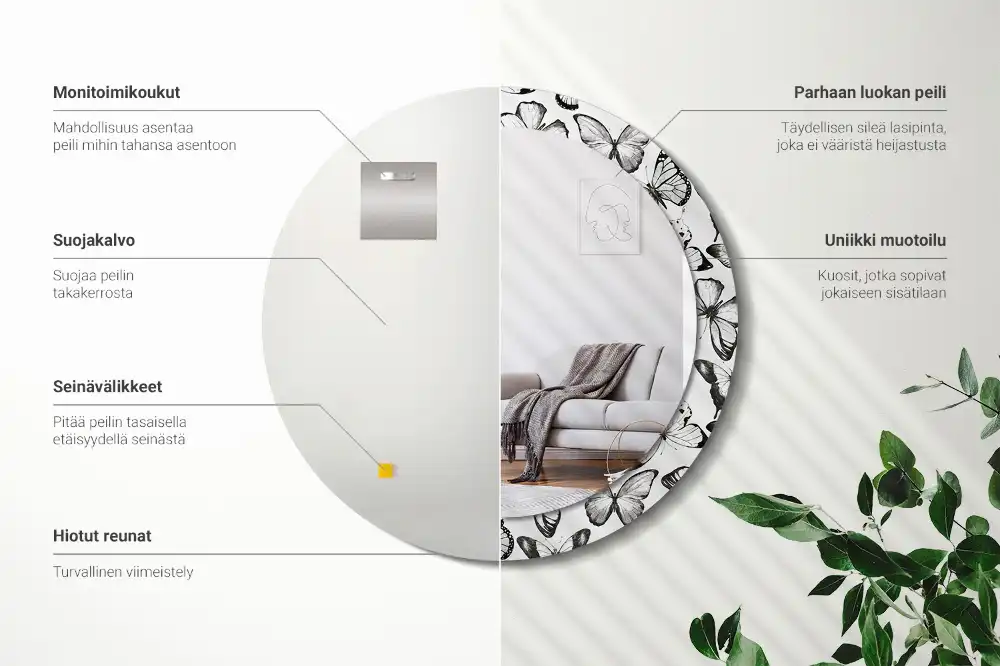 Miroir rond imprimé papillons