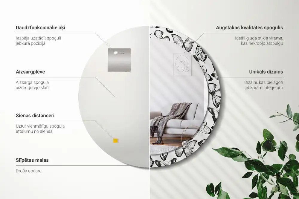 Miroir rond imprimé papillons
