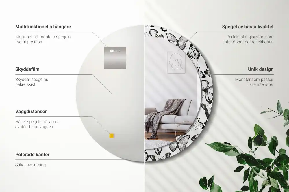 Miroir rond imprimé papillons