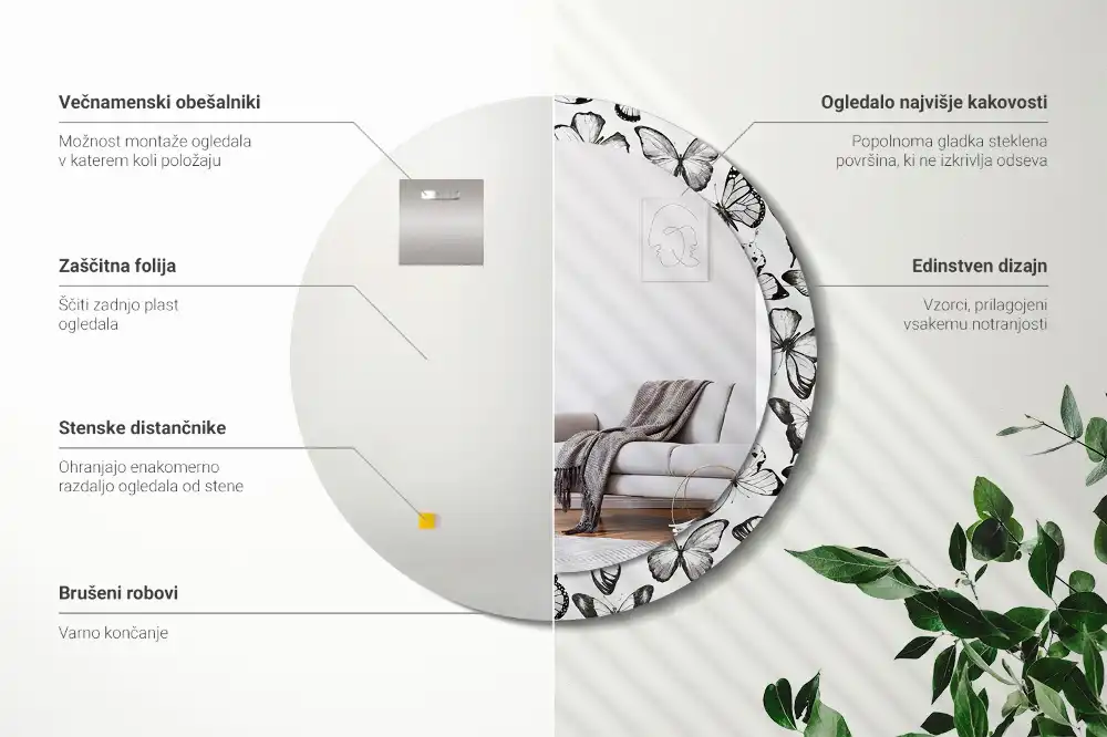 Miroir rond imprimé papillons