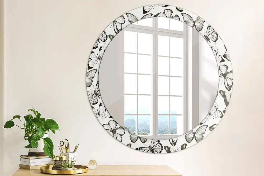 Miroir rond imprimé papillons