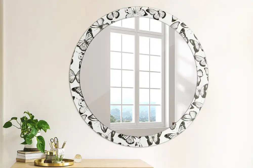 Miroir rond imprimé papillons