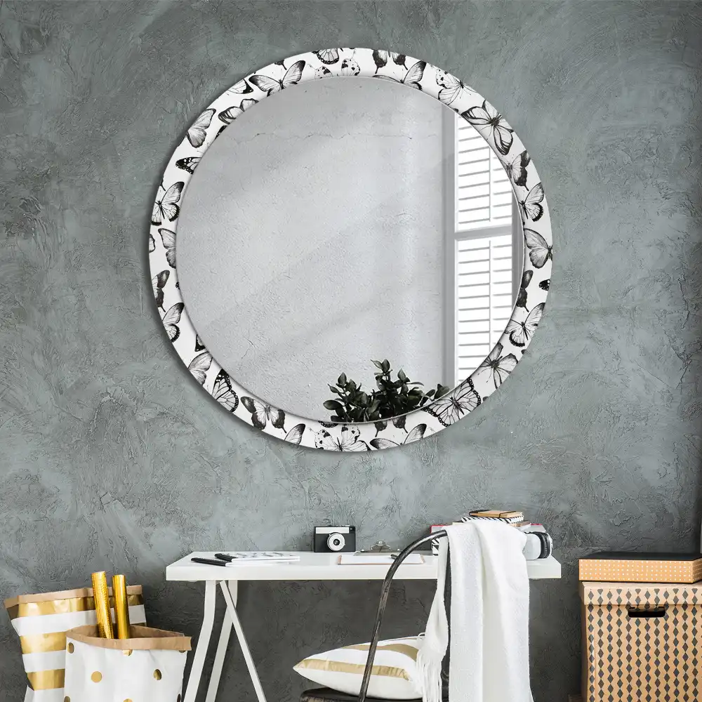 Miroir rond imprimé papillons
