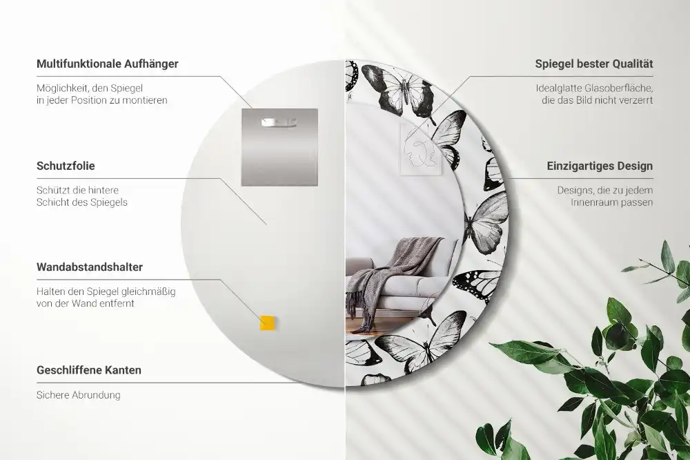 Miroir rond imprimé papillons