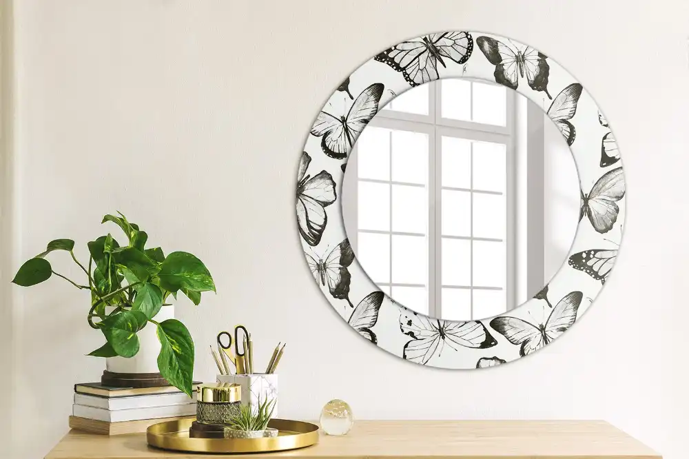 Miroir rond imprimé papillons