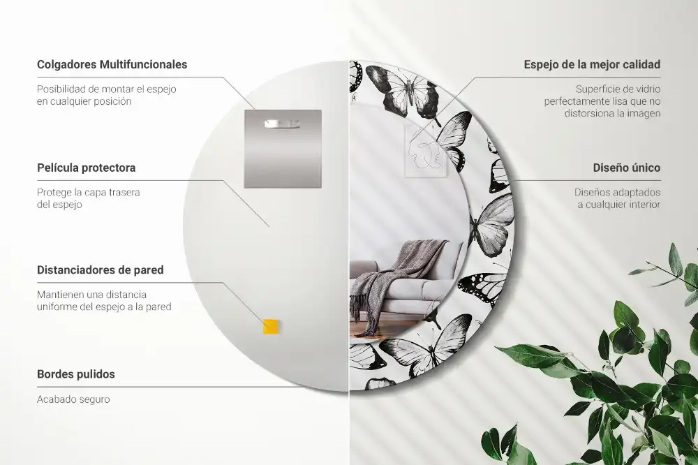 Miroir rond imprimé papillons
