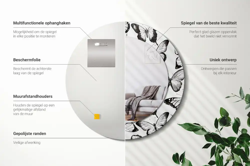 Miroir rond imprimé papillons
