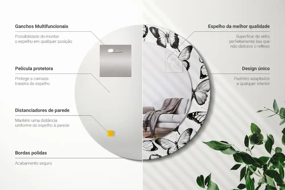 Miroir rond imprimé papillons