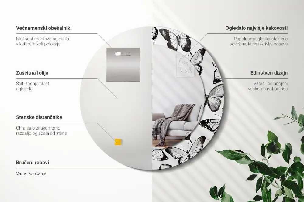 Miroir rond imprimé papillons