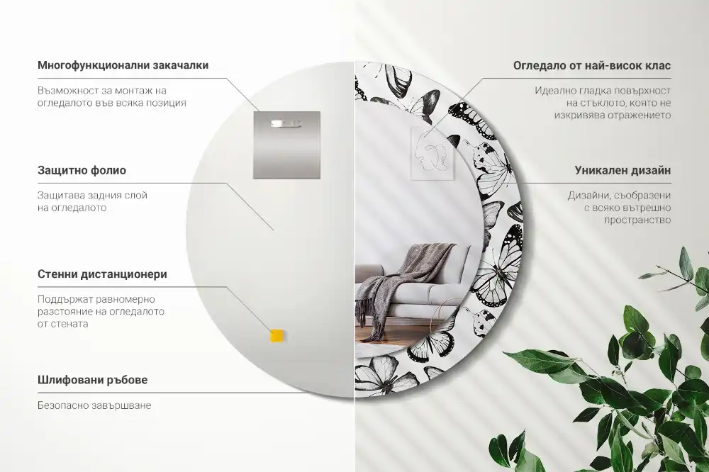 Miroir rond imprimé papillons