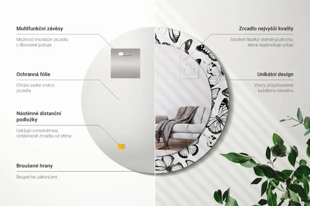 Miroir rond imprimé papillons