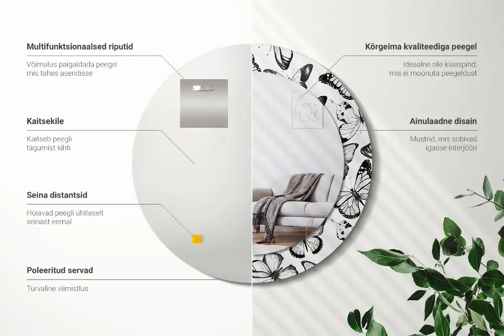 Miroir rond imprimé papillons